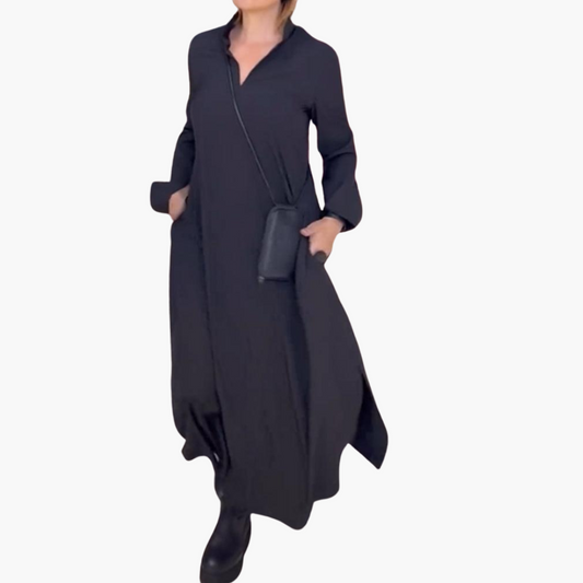 Emilia | Robe longue ample avec revers et fente latérale