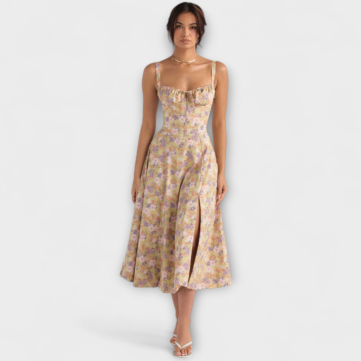 Zipporas - Robe bustier cintrée avec imprimé floral printanier moderne
